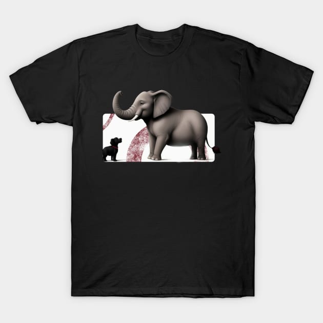 Whimsical Elephant and Black Dog Funny Conversation T-Shirt by Rishirt